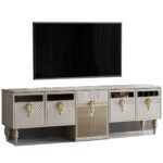 Meuble TV design de luxe avec miroir Cream-Gold