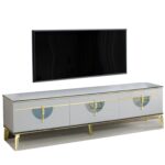 Meuble TV design de luxe avec miroir Blanc-Gold