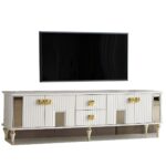 Meuble TV design de luxe avec miroir Cream-Gold