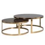 Table basse rond set de 2 marble brown pieds gold