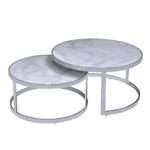 Table basse rond set de 2 marble blanc pieds silver