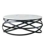 Table de salon rond design noir top marble blanc