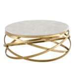 Table de salon rond design gold top marble blanc
