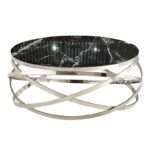 Table de salon rond design silver top marble blanc