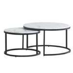 Table de salon set de 2 rond design noir top marble blanc