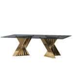 Table de salon design rec.gold top vitre transparent