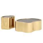 Table de salon design gold top vitre noir
