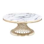 Table de salon rond design gold top marble blanc