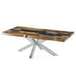 Table a manger 200cm design epoxy bois massif pieds dif.couleurs