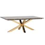 Table de salon ultra design 130cm en acier inoxydable gold marble brun