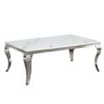 Table de salon design 130cm avec un plateau en en verre deco marble