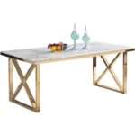 Table de salle à manger design 200cm avec un plateau en marbre artificiel blanc 