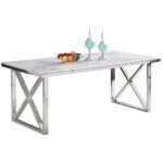 Table de salle à manger design 180cm avec un plateau en marbre artificiel blanc