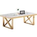 Table basse design 130cm avec un plateau marble blanc