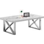 Table basse design 130cm avec un plateau marble blanc