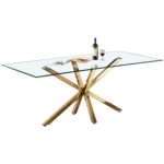 Table de salle à manger design plateau en verre avec piètement en acier inoxydable