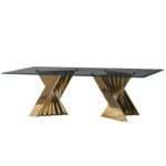 Grande Table en verre  & Stainless Steel Pedestal Rectangle