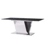 Table de salle à manger design avec plateau en marbre noir pieds silver