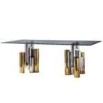 Grande Table en verre  & Stainless Steel Pedestal Rectangle