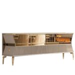 Dressoir design de luxe 4 portes miroir mdf Taupe